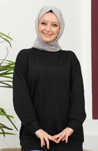 Düz Spor Sweatshirt 2022-14 Siyah