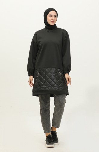 Kapitone Sweatshirt Siyah T1599