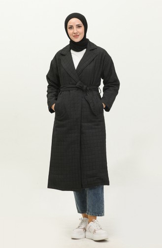 Gebreide Gewatteerde Trenchcoat Zwart K329 501