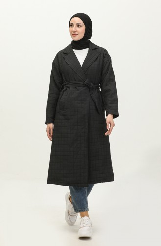 Gebreide Gewatteerde Trenchcoat Zwart K329 501