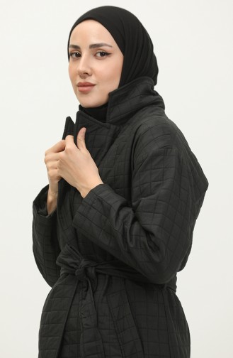 Gebreide Gewatteerde Trenchcoat Zwart K329 501