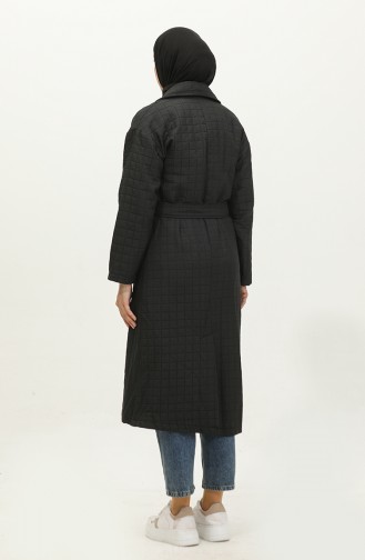 Gebreide Gewatteerde Trenchcoat Zwart K329 501