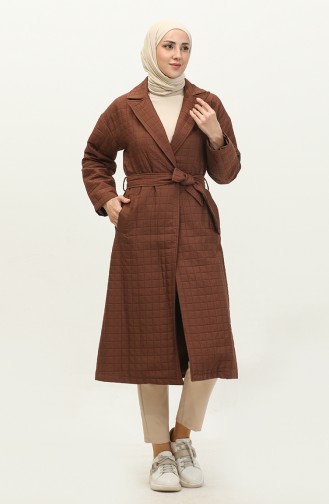 Gebreide Gewatteerde Trenchcoat Bruin K329 504