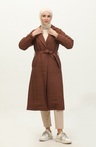 Gebreide Gewatteerde Trenchcoat Bruin K329 504