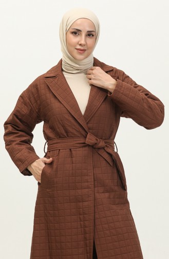 Gebreide Gewatteerde Trenchcoat Bruin K329 504