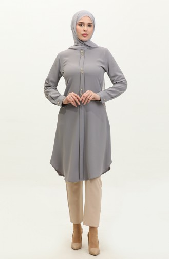 Buttoned Long Tunic 1011-02 Gray 1011-02