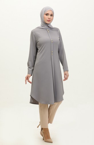 Buttoned Long Tunic 1011-02 Gray 1011-02