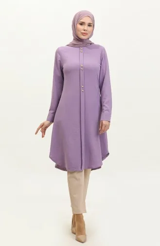 Boydan Düğmeli Uzun Tunik 1011-05 Lila