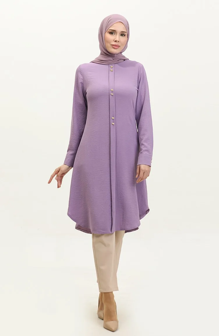Boydan Düğmeli Uzun Tunik 1011-05 Lila