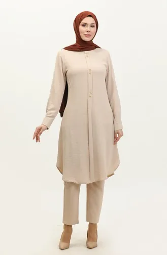 Tunique Longue Boutonnée 1011-06 Beige 1011-06