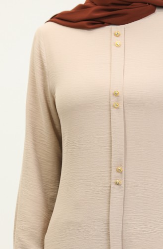 Buttoned Long Tunic 1011-06 Beige 1011-06