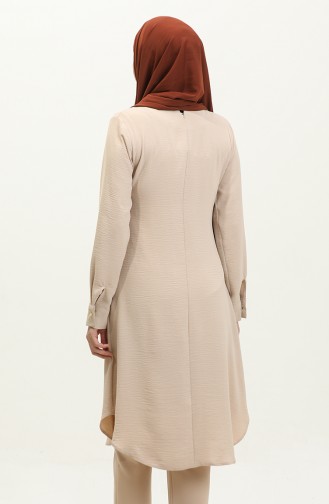 Buttoned Long Tunic 1011-06 Beige 1011-06