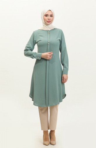 Buttoned Long Tunic 1011-07 Green 1011-07