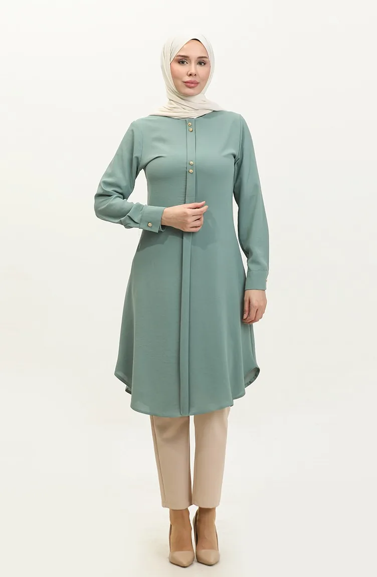 Tunique Longue Boutonnée 1011-07 Vert 1011-07