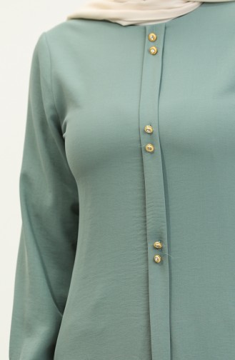 Boydan Düğmeli Uzun Tunik 1011-07 Çağla Yeşili