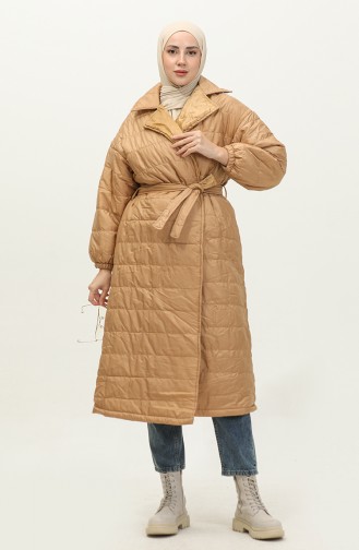 Manteau Matelassé Rayé Camel K317 313