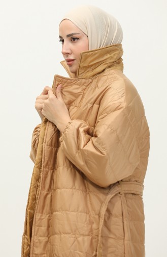 Manteau Matelassé Rayé Camel K317 313