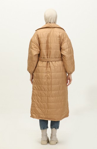 Manteau Matelassé Rayé Camel K317 313