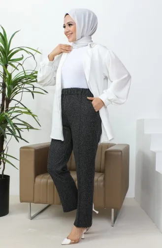 Pantalon Femme Rayé Jacquard 1037 1037-01 Noir 1037-01