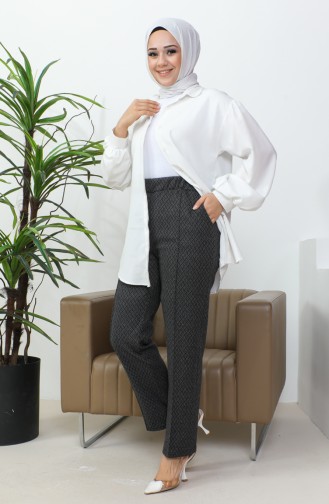 بنطال جاكار مُخطط للنساء 1037c 1037C-01 لون أسود 1037C-01