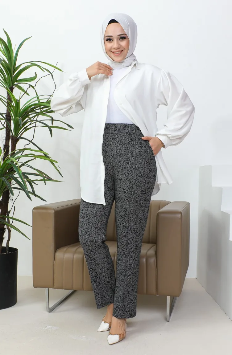 Jacquard Striped Women`s Trousers 1037f 1037F-01 Black 1037F-01