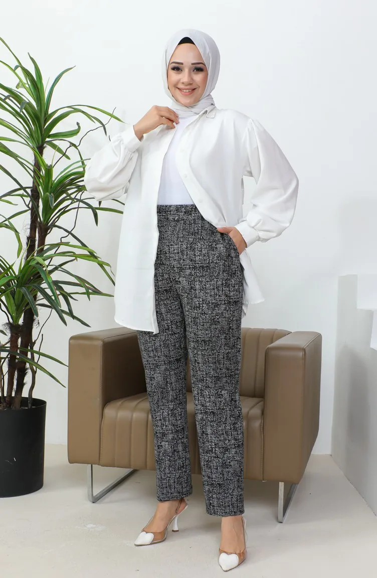 Jacquard Striped Women`s Trousers 1037g 1037G-01 Black 1037G-01