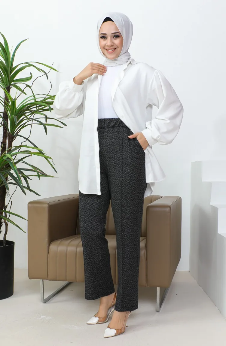 Jacquard Striped Women`s Trousers 1037h 1037H-01 Black 1037H-01