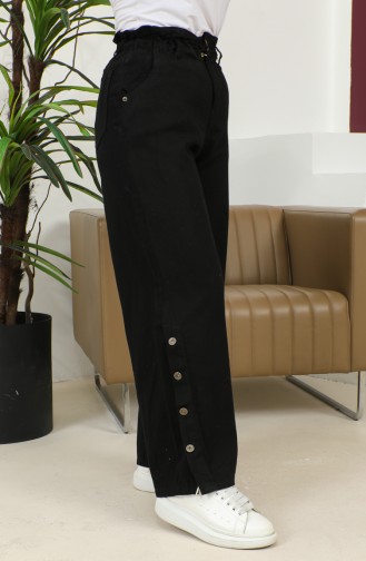 Jeansbroek Met Hoge Taille En Knoop 30053-01 Zwart 30053-01