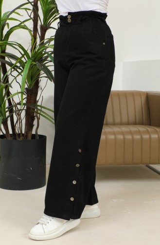 Jeansbroek Met Hoge Taille En Knoop 30053-01 Zwart 30053-01