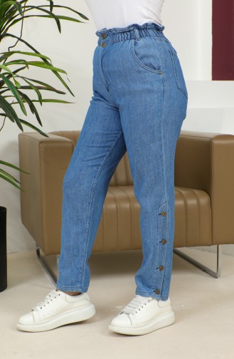 Buttoned Straight Jeans 30131-02 Denim Blue 30131-02