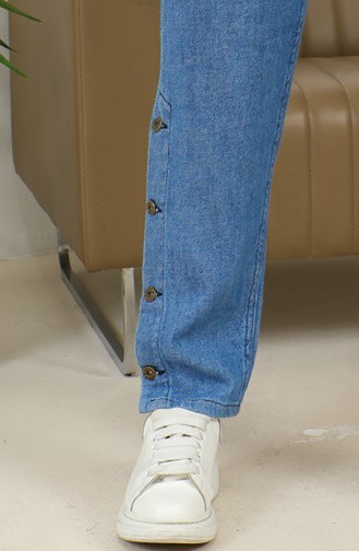 Buttoned Straight Jeans 30131-02 Denim Blue 30131-02
