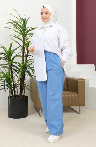 Pantalon Jeans Jambe Large Taille Elastique 3291-03 Bleu Marine 3291-03