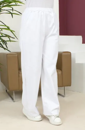 Beli Lastikli Bol Paça Pantolon 4501-01 Beyaz