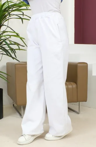 Beli Lastikli Bol Paça Pantolon 4501-01 Beyaz