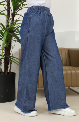 Gewassen Jeansbroek Met Wijde Pijpen 6001-01 Marineblauw 6001-01