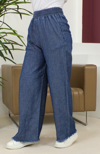 Gewassen Jeansbroek Met Wijde Pijpen 6001-01 Marineblauw 6001-01