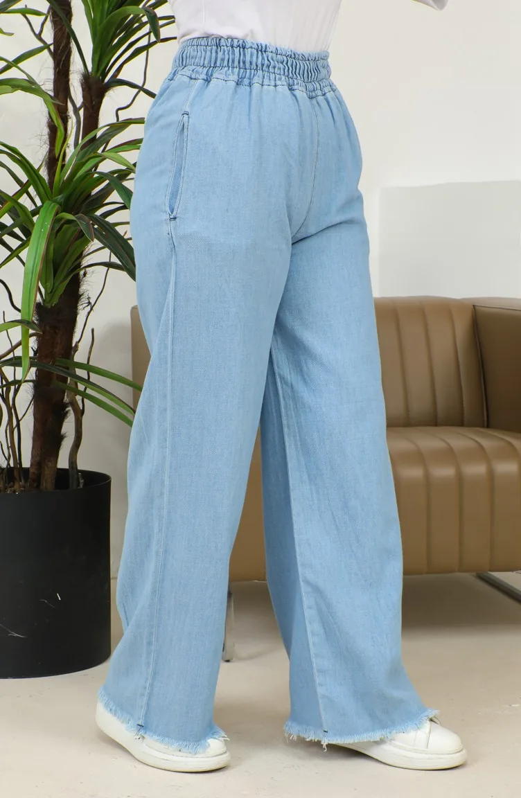 Yıkama Bol Paça Kot Pantolon 6001-03 Buz Mavisi