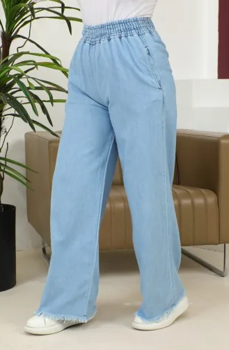 Yıkama Bol Paça Kot Pantolon 6001-03 Buz Mavisi
