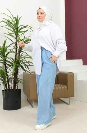 Yıkama Bol Paça Kot Pantolon 6001-03 Buz Mavisi