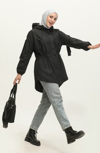 Elastic Waist Trench Coat Black K282 332