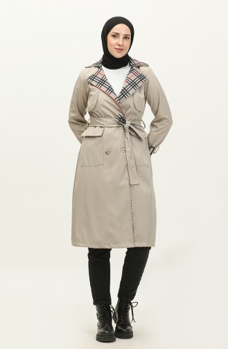 Print Detailed Trench Coat Beige K333 491