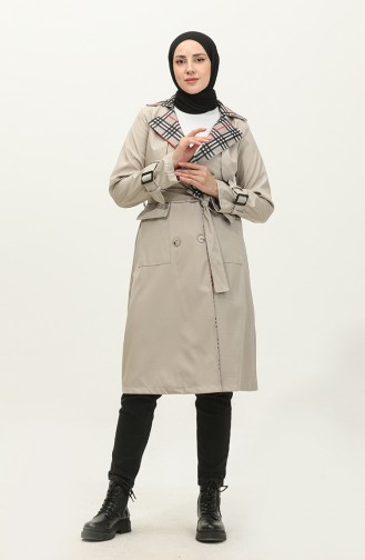 Print Detailed Trench Coat Beige K333 491