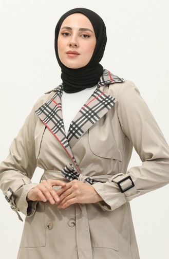 Print Detailed Trench Coat Beige K333 491