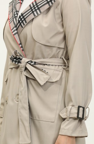 Print Detailed Trench Coat Beige K333 491