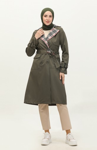 Print Detailed Trench Coat Khaki K333 492