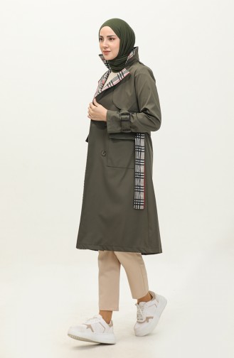 Print Detailed Trench Coat Khaki K333 492