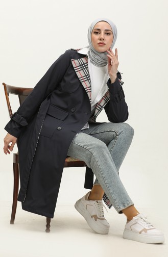 Trench Détaillé Imprimé Bleu Marine K333 493