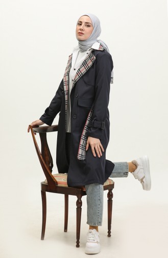 Trench Détaillé Imprimé Bleu Marine K333 493