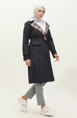 Trench Détaillé Imprimé Bleu Marine K333 493