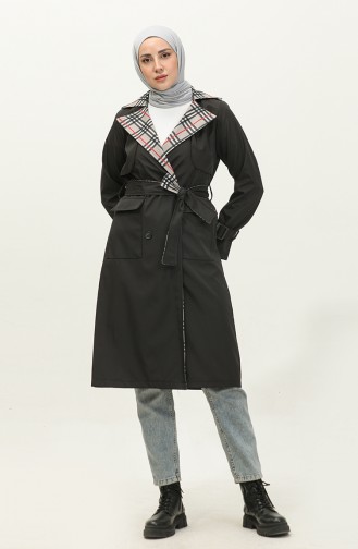 Print Detailed Trench Coat Black K333 494